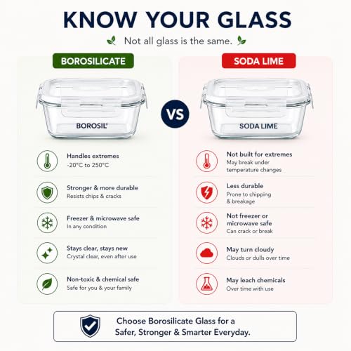 Image of Borosil Klip N Store Plus 400 ml Round Glass Food Storage Container with Air Tight Glass Lid | Borosilicate Glass Container for Lunchbox | Microwave & Dishwasher Safe | Transparent (4)