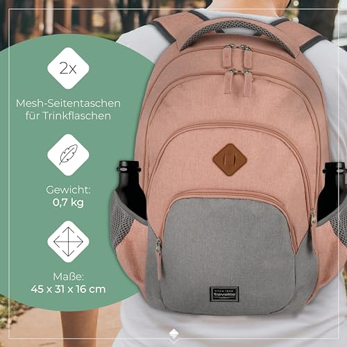 Travelite Handgepäck Rucksack, Laptop Rucksack 15,6 Zoll, BASICS, Daypack, Tagesrucksack mit vielen Fächern, 45 cm, 22 Liter