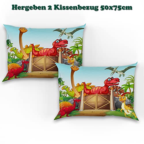 Dinosaurier Bettbezug Set, Kinder Niedlichen Cartoon Dino, Dinosaurier Jungen Bettwäsche, Cartoon Tiere Muster Bettwäsche Set mit 50x75 Kissenbezug und Reißverschluss (200X200cm) - Image 7