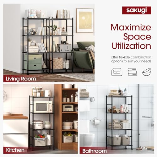Storage Shelves - 4 Tier Shelf Organizer, Heavy Duty Garage Shelving Unit with Leveling Feet, Stable Metal Shelves Organizer for Pantry, Kitchen and Closet, 18.4" W x 12.6" D x 44.2" H, Black