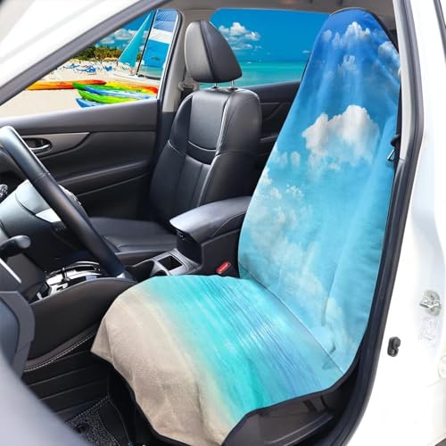 JOAIFO Blue Beach Style Towel Seat Cover Waterproof Seat Covers for Cars Trucks SUV Van,Washable Sweat Car Seat Towel Cover After Gym Swimming Yoga Outdoor by JOAIFO - Used condition - Image 3