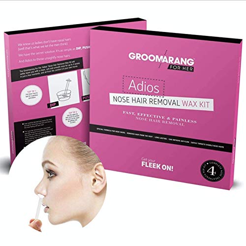 Groomarang Kit per la ceretta del naso per lei Kit per la ceretta dei peli del naso da donna "Adios" - Include perline di cera per i peli del naso, estrattori e protezioni per il labbro superiore per