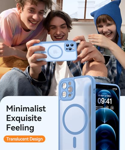 Image of CANSHN Magnetic Compatible with iPhone 12 Pro Case, Upgraded [Full Camera Protection] [Compatible with Magsafe] [Translucent Matte] Shockproof Protective Phone Cover 6.1 Inch - Light Blue