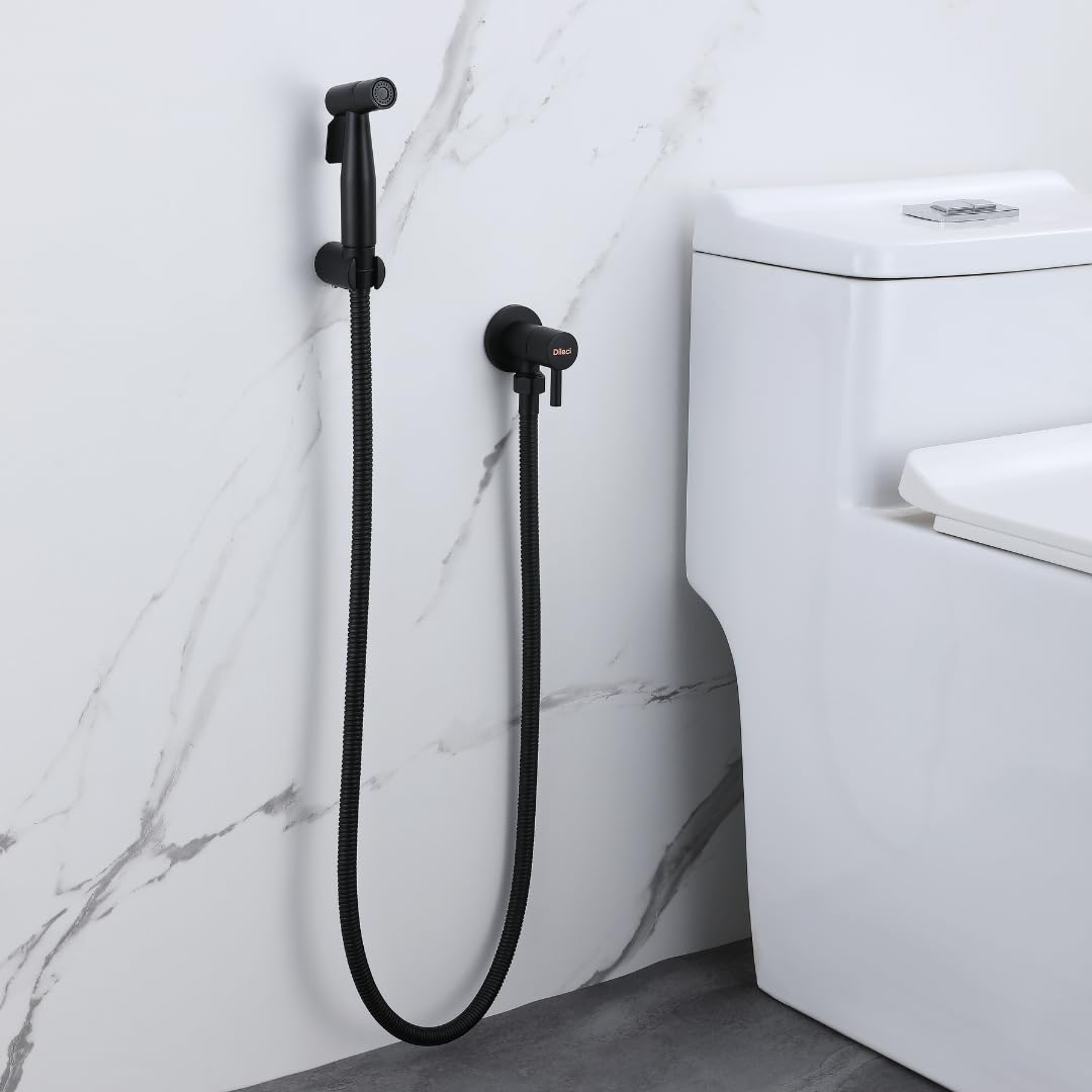 Douchette WC Murale Noir Mat – Jet Puissant et Précis avec Robinet Marche/Arrêt – Support Mural Inclus – Design Contemporain et Durable - Hygiène et Propreté