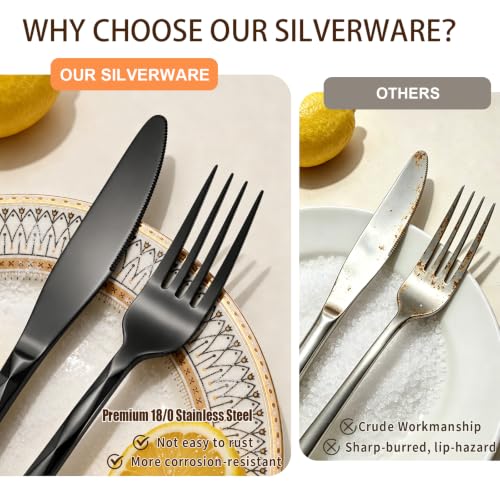 GPY 40-Piece Black Silverware Set, Flatware Set for 8 Modern Cutlery Set - image 3