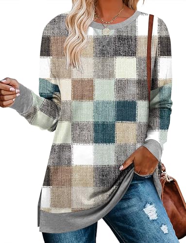 BETTE BOUTIK Women's Drop Long Sleeve Sweatshirts Casual Crewneck Tunic Tops Sweartshirts With Side Slits S-3XL