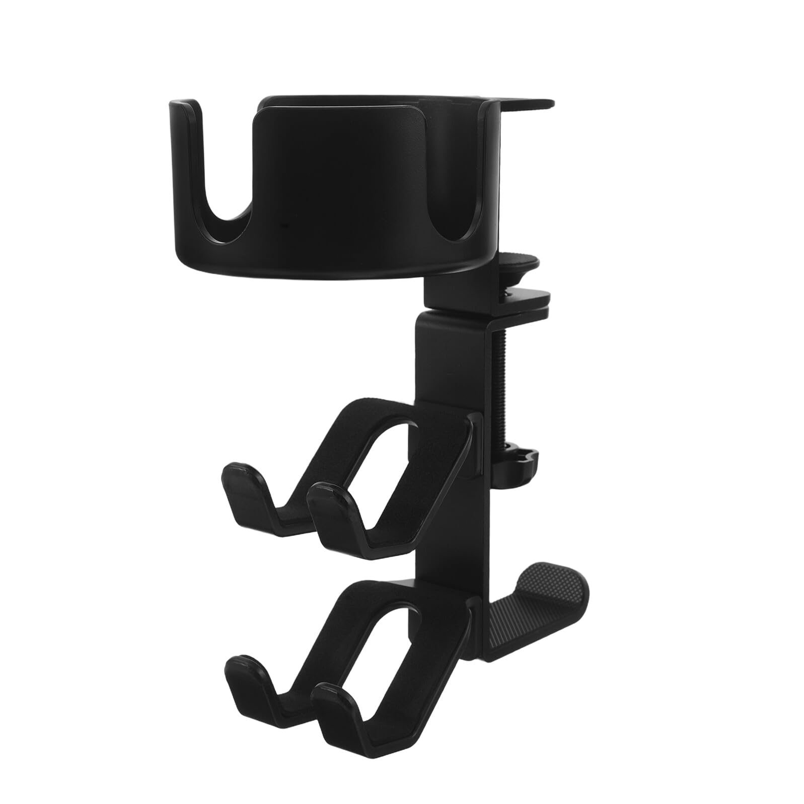 DOITOOL Supporto per Cuffie da Scrivania Multiuso con Portabicchieri e Morsetto Regolabile, Gancio per Cuffie e Controller, Organizer Compatto per Ufficio e Gaming, Metallo Nero