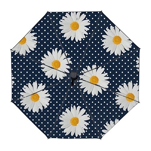Automatic Folding Umbrella For Women Men Daisy Flowers Polka Dots Double Layer Windproof Travel Umbrella Compact Portable For Rain Outdoor #TOP3