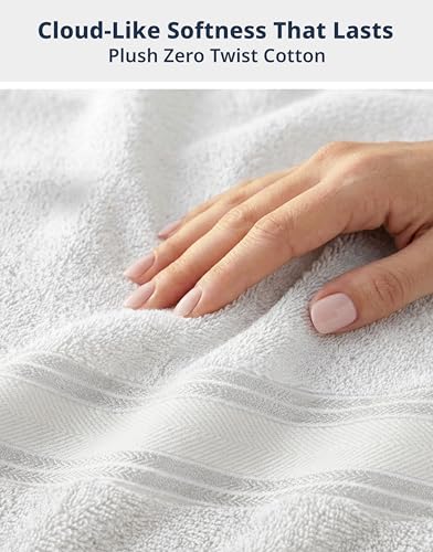 Image of LANE LINEN 100% Cotton 4 Pack Bath Towels (28 inchx54 inch) - Zero Twist, Cotton - Large Towels for Bathroom - Quick Drying, Highly Soft & Absorbent Shower Towel Set - Hotel & Spa Quality - White Towel Set