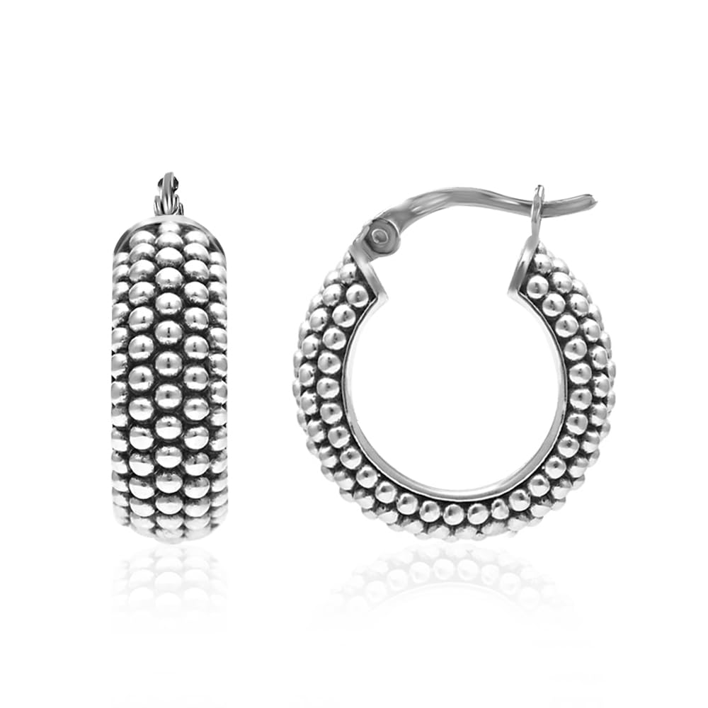 LeCalla 925 Sterling Silber Bali-Stil Hoop Ohrringe Leichtgewicht Click-Top Antik Zwei-Ton Perlen Italienischen Bali-Stil Ohrring Hoops für Frauen