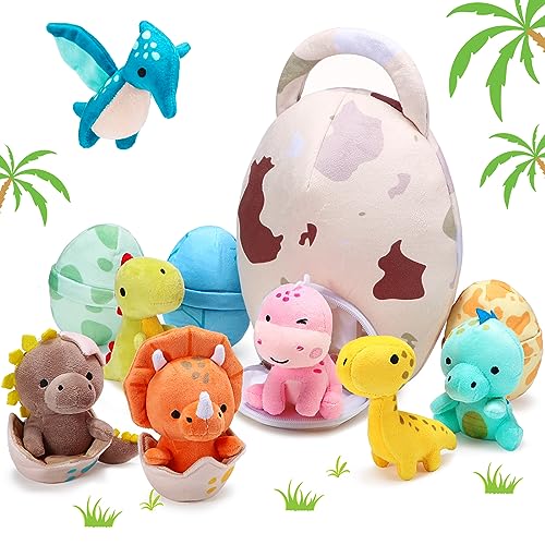 Image of Zhanmai 11 Pcs Easter Dinosaur Stuffed Animal Small Dino Plush Toy and Egg Bag Set Cute Stuffed Dinosaur Animals Plush Toys Soft Stuff Animals for Birthday Dino Themed Party(Cute)