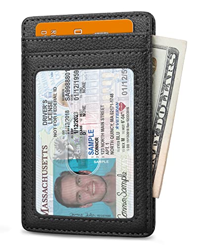 Image of Buffway Mens Slim Wallet, Minimalist Thin Front Pocket Leather Credit Card Holder with RFID Blocking for Work Travel | Minimalist