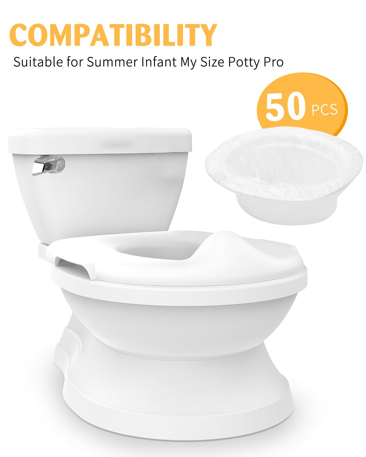 50 Pcs Potty Liners for Ingenuity Summer Infant My Size Potty Pro, Toilet Seat Potty Bags Cleaning Bag for Kids Toddlers, Convenient Use and Clean