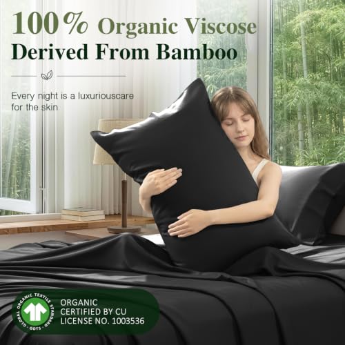 Image of 100% Organically Grown Bamboo Viscose Queen Sheet Set with Pockets on Side