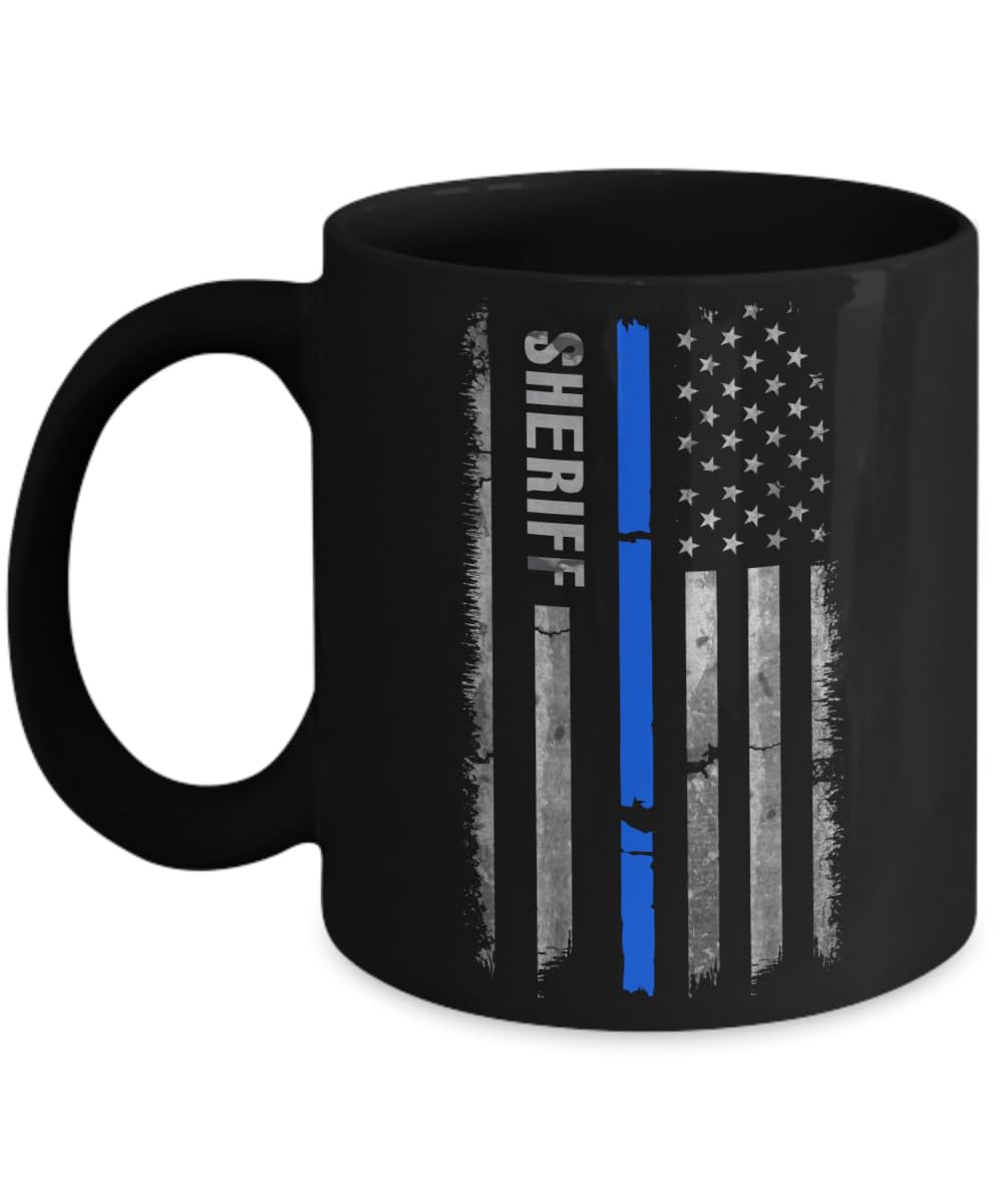 Sheriff's Thin Blue Line American Flag Coffee Mug - Ideal Gift for Colleagues, Bosses, and Future Sheriffs - 11oz & 15oz Sizes