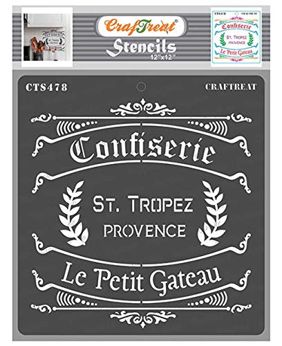 French Stencil for Art - Confiserie - Size: 12X12 Inches - DIY Stencils for Wall Painting - Reusable Wall Stencil for Painting - Wall Painting Stencils - Word Stencils for Craft