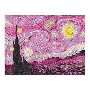 Houten puzzel 500 STKS voor volwassenen en kinderen, wereldberoemde schilderij roze sterrennacht moeilijke uitdaging…