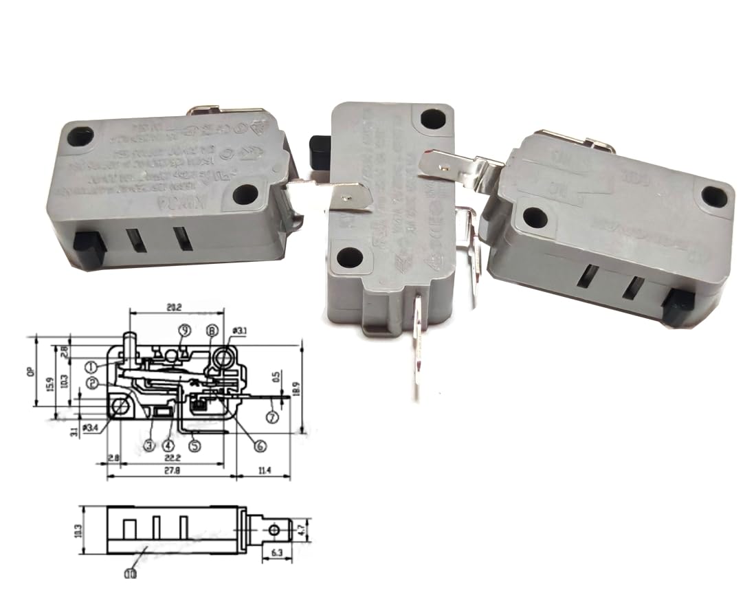 KW3A Suitable for Microwave Oven Door Switch 16A 125/250V Door Interlock Replacement Parts (2 Normally Open and 1 Normally Close)（ 3 PCS）