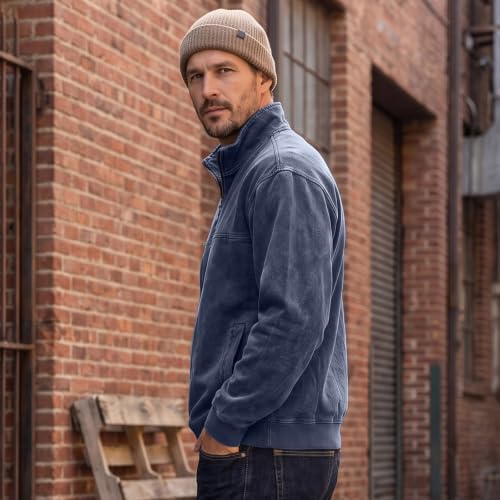 Denim Shirt Men Washed Retro Quarter Zip Pullover Top with Pockets - image 5
