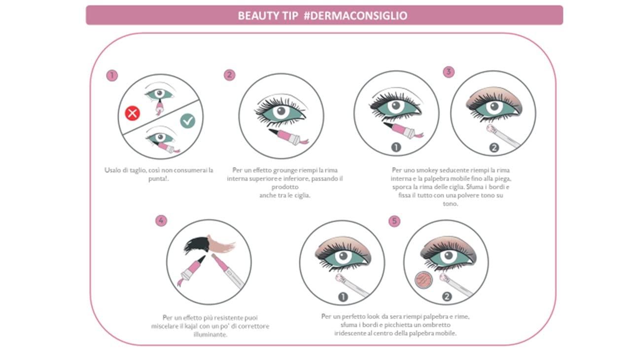 Dermatrophine Pro - Kajal Intenso | Contorno Occhi Nero | Matita Nera Effetto Texture Morbida E Resistente | Per Delineare Con Linee Precise