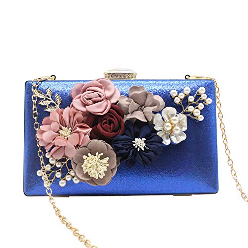 Beikoard Mujer Monedero con flor/Billetera/Bolso de la señora Asistiendo a la cena Asistiendo a una boda/Bolsos de mano para mujer/clutches para mujer Carteras y monederos (Azul)