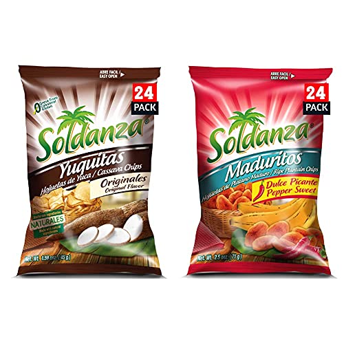 Soldanza Cassava Chips, 1.59 Ounce (Pack of 24) and Soldanza Pepper Sweet Plantain Chips, 2.5 Ounce (Pack of 24) image 2