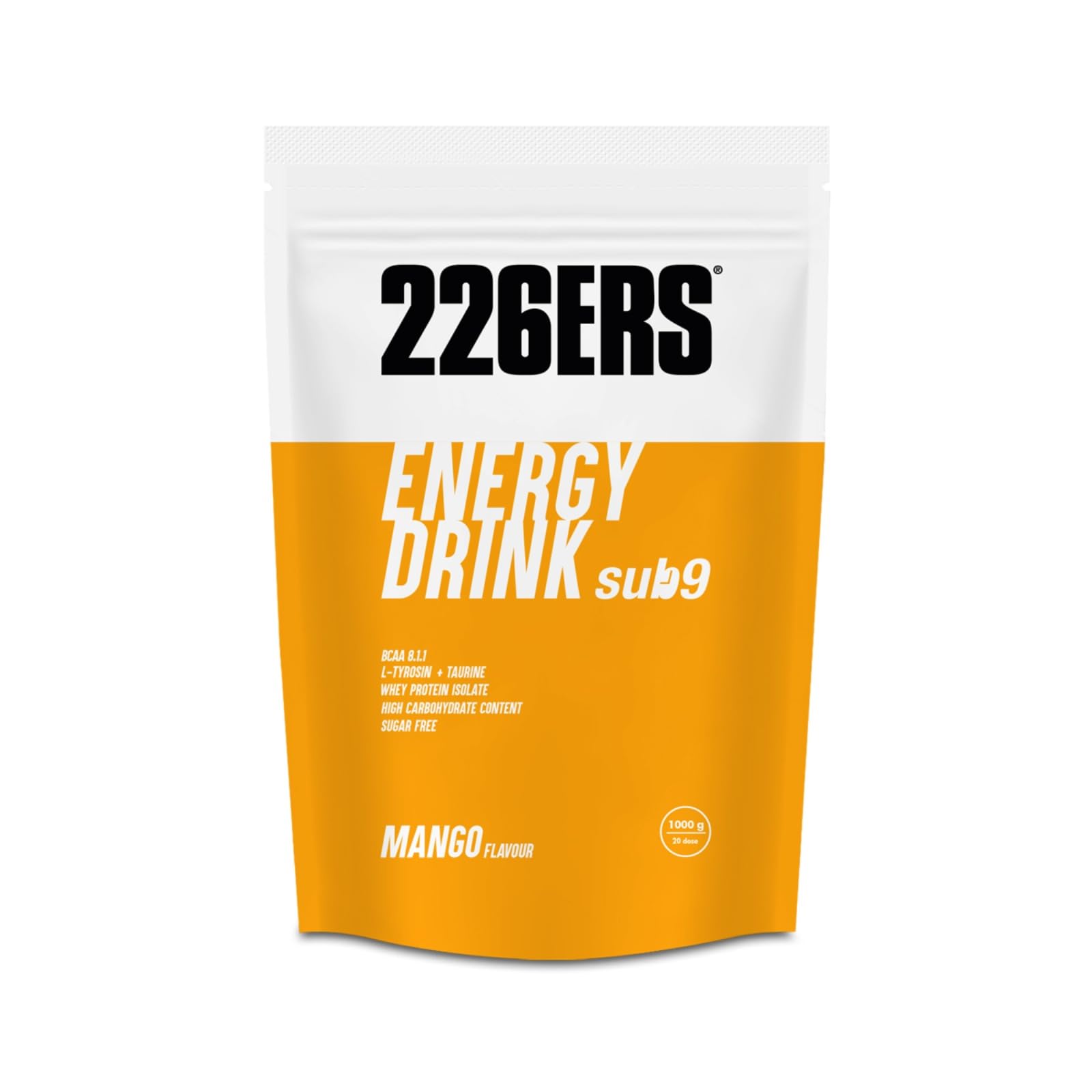 226ERS Sub9 Energy Drink | Boisson Energisante en Poudre avec Protéine, BCAA, Tyrosine, Taurine et L-Carnitine | Mangue - 1 kg