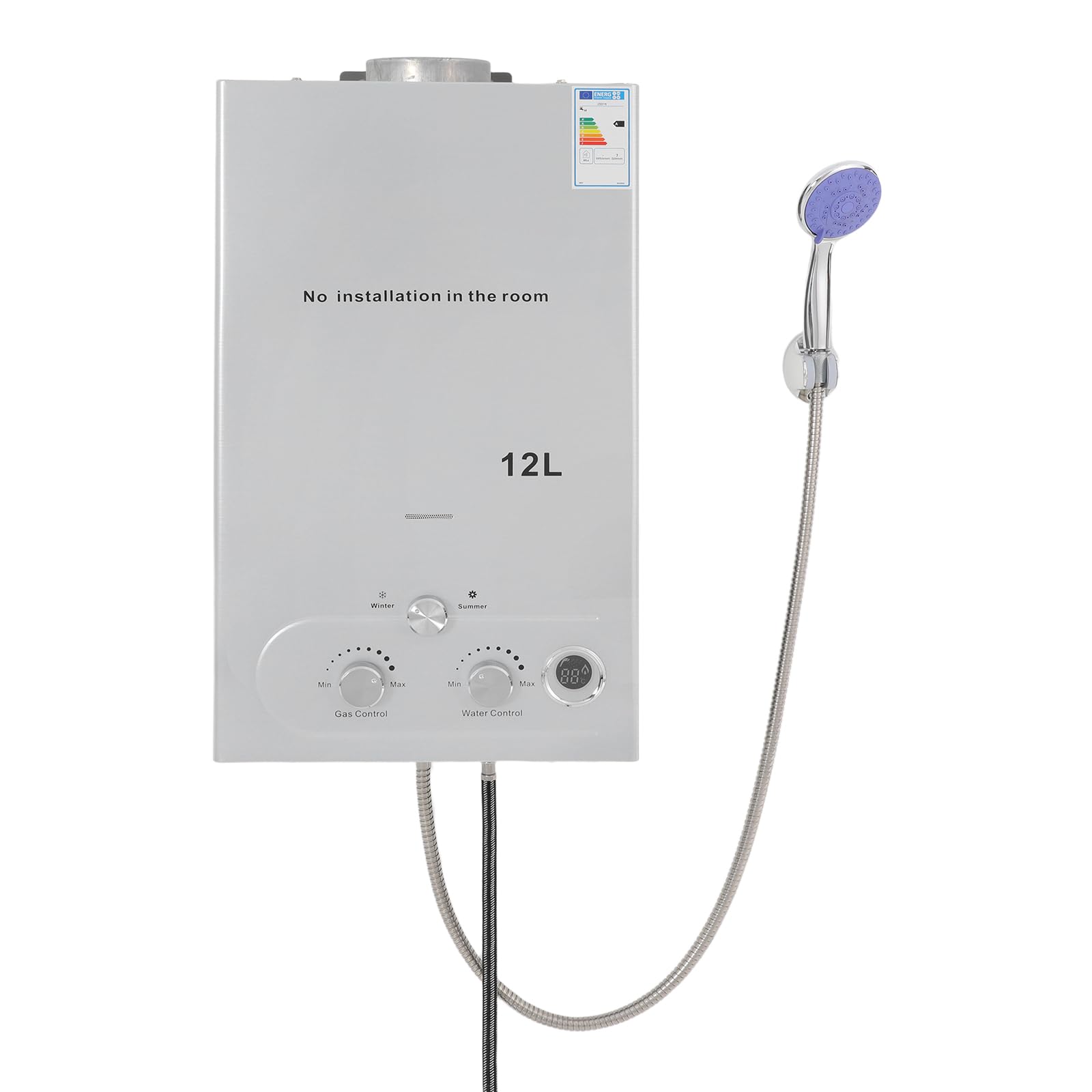 Flüssiggas Durchlauferhitzer LPG Warmwasserbereiter, Gasdurchlauferhitzer mit CPU-Temperaturregelung, Duschkopf und Duschschlauch für Zuhause, Outdoor-Camping-Baden und RV-Dusche (12L/24KW)