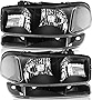 LBRST Headlight Assembly For GMC Sierra 1500 1999-2006 For GMC Sierra 1500 Classic 2007 Black Housing Clear Reflector Clear Lens Driver and Passenger Side Headlamp