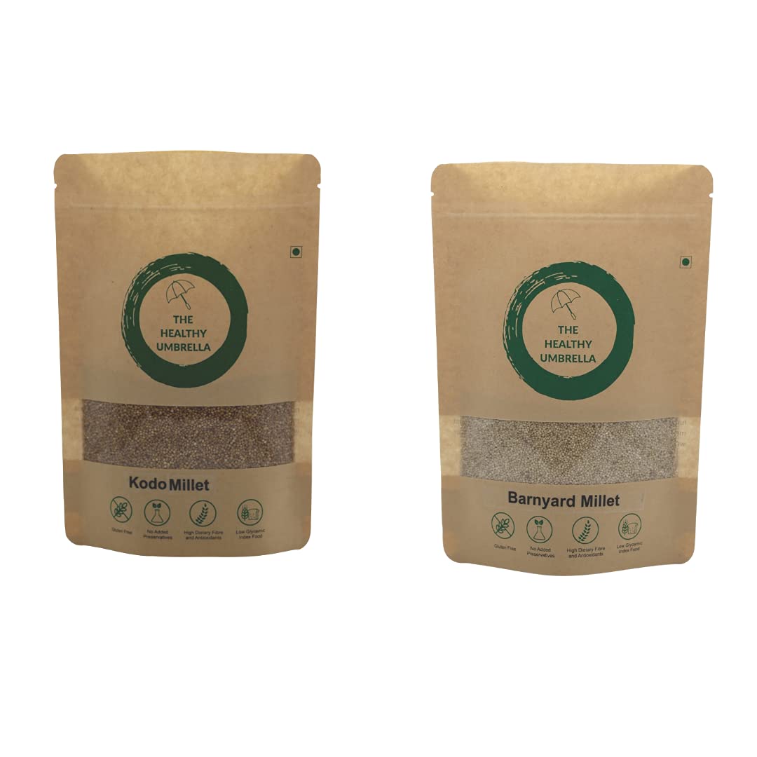 The Healthy Umbrella Kodo & Barnyard Millets Whole Grains 1 kg Each (Pack of 2) Unpolished Millets for Roti, Khichdi, Idli, Dosa High Protein Gluten Free Diabetes Friendly Good Health and Fitness