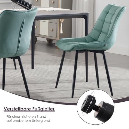 WOLTU Esszimmerstühle 4er Set Küchenstuhl Polsterstuhl Wohnzimmerstuhl Sessel mit Rückenlehne, Sitzfläche aus Samt, Metallbeine, Türkis BH142ts-4