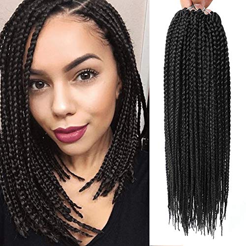 12 Pcs (in 4 Packs) 14 Inch Box Braids Crochet Hair Extensions Synthetic Hair Crochet Braids Kanekalon Jumpo Braiding Hair (14 Inch, #1B)