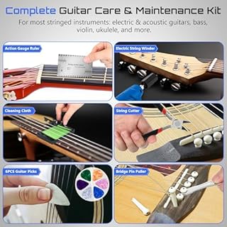 Dunkive Guitar Tool Set, Rechargeable 200RPM Electric String Winder with LED, String Cutter, Action Gauge Ruler, Bridge Pin Puller, 10 Screwdriver Bits, 6 Guitar Picks & Cleaning Cloth