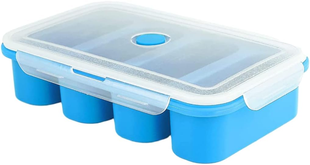 GcroetSilicone Freezing Tray With Lid And Baking Tray – One Large Freezer Tray Makes Up To 4 Cups Serving – Freezer Soup Container,Blue Silicone Freezer Tray,Large Soup Cube,Food Freezing Molds,Ice