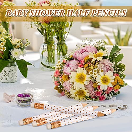 50 Pcs Half Pencils With Eraser Golf Pencils For Baby Bridal Shower Mini Game Pencils Sharpened Pencils Wooden Pocket Pencils For Wedding School Office Supplies, 4 Inch (White And Rose Gold, Dot) #TOP1