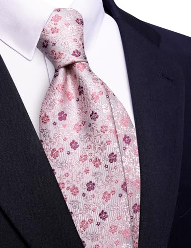 Image of Barry.Wang Floral Ties for Men Flower Necktie with Tie Clip Formal