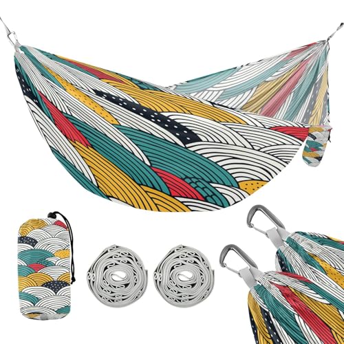 ATTX Abstract Waves Camping Hammock - Lightweight & Portable Hammocks, Heavy Duty 330lbs Capacity for Indoor, Hiking, Backpacking, Travel, Backyard, Beach#129