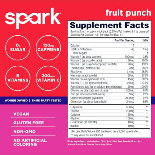 Image of AdvoCare Spark - Energy Drink Mix - Vitamin & Amino Acid Supplement - Supports Energy & Focus - Portable Immune Support - Sugar-Free - Fruit Punch, (10.5 oz)
