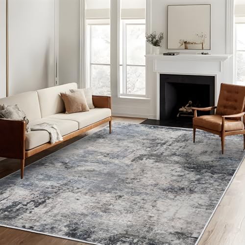 RUUGME Washable Abstract Rug 5x7: Living Room Large Vintage Area Rug Soft Indoor Low Pile Carpet Bedroom Dining Room Non-Slip Backing Stain Resistant Distressed Floor Decor Washable Mat 5X7 Blue