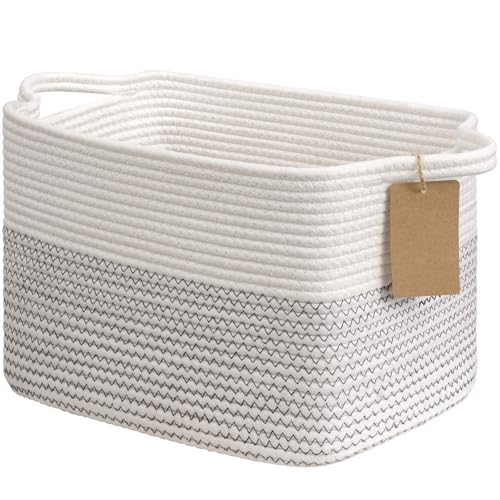 Image of Goodpick Woven Rope Storage Basket for Shelves, Rectangle, Mix White
