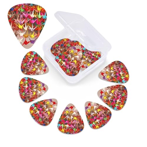 ギターピック 収納ボックス付き 厚さの異なるギターピック 折り紙 クレーン ギター プレクトラム サンプラー アコースティックベースピック エレクトリックアコースティックギター用 12個パック