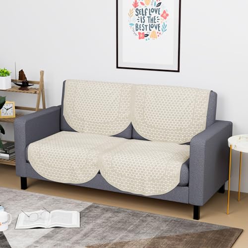 Image of Kuber Industries (Set of 4) Stylish & Decorative Cotton Sofa Covers 2 Seater | Aesthetic Sofa Protector /Mat & Slipcover for Hall, Living Room & Office | Polka Dot Design - Cream