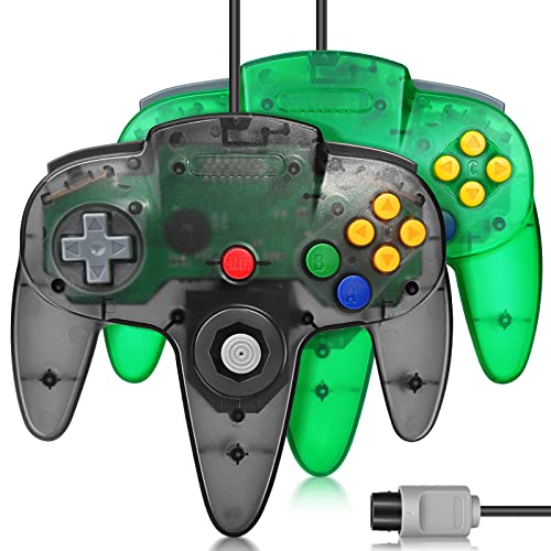 FISUPER Mando con cable N64 clásico Gamepad Joystick para consola N64 (negro transparente + verde transparente)