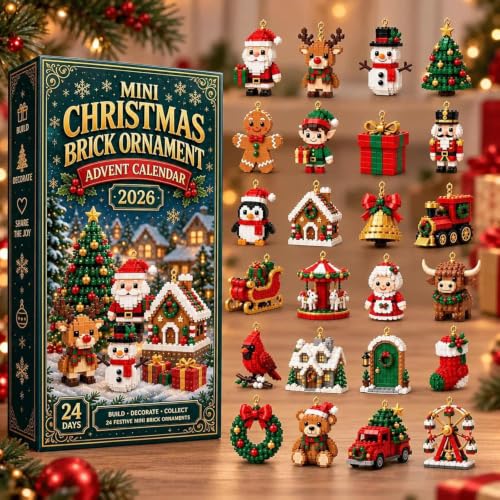 Christmas Advent Calendar 2026,24-Day Mini Brick 2D Acrylic Hanging Ornaments, Mini Christmas Tree Decorations, Holiday Countdown Calendar Gift for Kids Adults Family #-F - Image 3