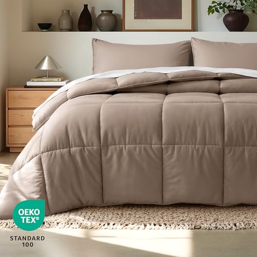 Image of Bare Home Comforter Set - Queen Size - Goose Down Alternative - Ultra-Soft - Premium 1800 Series - Hypoallergenic - All Season Breathable Warmth (Queen, Taupe)