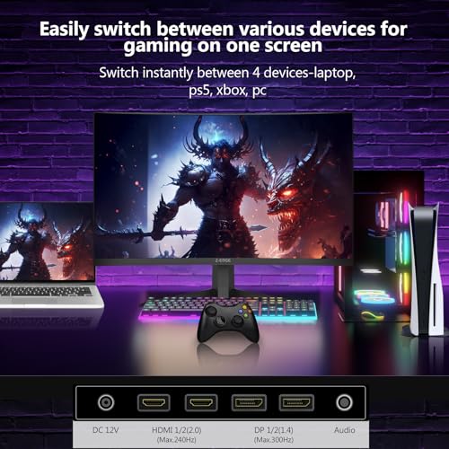 Z-Edge - Monitor da gioco curvo da 27", 300 Hz, 1 ms, 16:9 FHD 1080P, monitor curvo senza cornice, UG27S Freesync Eye Care, 2xDisplayPort, 2xHDMI - Monitor - Immagine 8