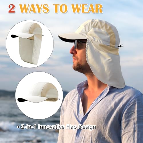Image of Mens Sun Hat with Breathable Mesh Sun Hats for Men Sun Protection Fishing Hat with Neck Flap for Hiking Cycling