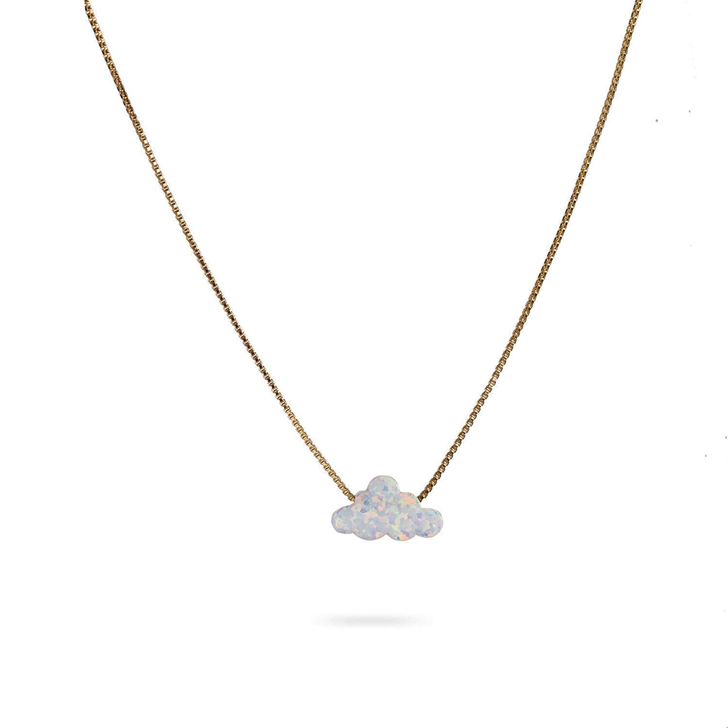 AVNISOpal Cloud necklace Cute Fire Opal Little Girl Blue Cloud Charm Sky Weather Necklace 14k Gold Filled Box Chain