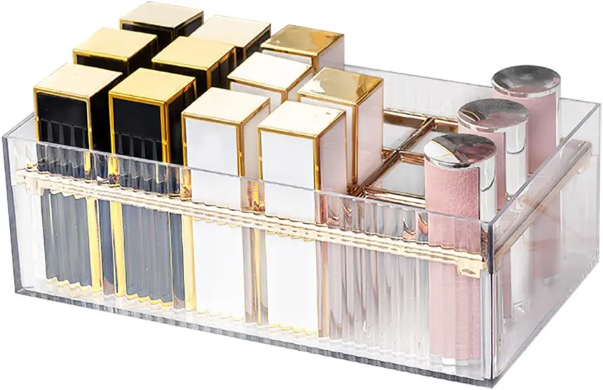 18 Slot Lipstick Holder Acrylic Lipstick Organizer Clear Lip Gloss Organizer Cosmetic Storage Display Lipsticks Stand for Drawer, Vanity, Bathroom