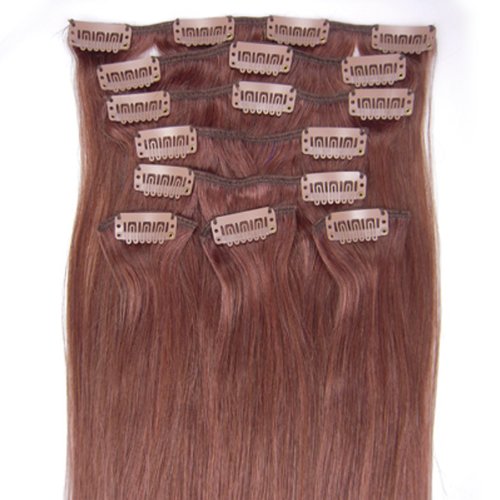 8PCS 100% Remy Real Human Hair Clip in Extensions 20" Straight (33 Dark Auburn)